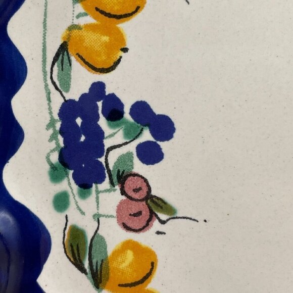 Santo Stefano di Camastra Sicily Round Serving Platter Fruit Motif Navy Signed - Picture 7 of 8